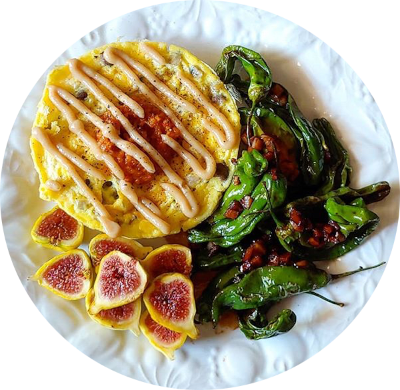 fritatta with Miso Mayo bottles